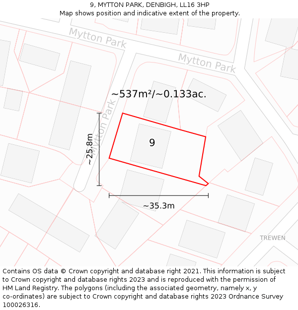 9, MYTTON PARK, DENBIGH, LL16 3HP: Plot and title map