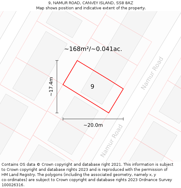 9, NAMUR ROAD, CANVEY ISLAND, SS8 8AZ: Plot and title map
