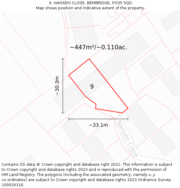 9, NANSEN CLOSE, BEMBRIDGE, PO35 5QD: Plot and title map