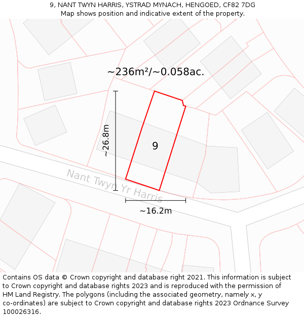 9, NANT TWYN HARRIS, YSTRAD MYNACH, HENGOED, CF82 7DG: Plot and title map