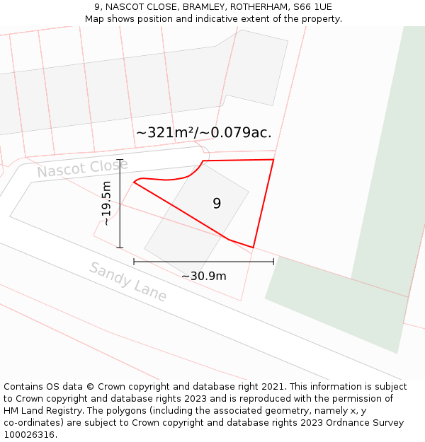 9, NASCOT CLOSE, BRAMLEY, ROTHERHAM, S66 1UE: Plot and title map