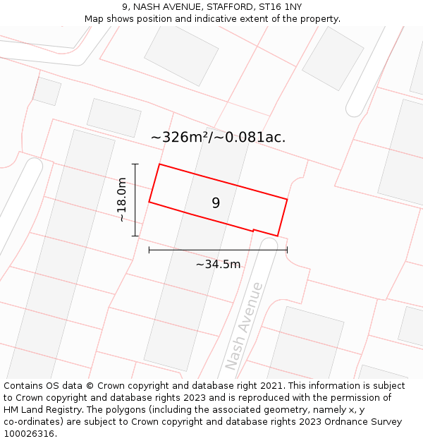9, NASH AVENUE, STAFFORD, ST16 1NY: Plot and title map