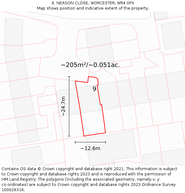 9, NEASON CLOSE, WORCESTER, WR4 0PX: Plot and title map