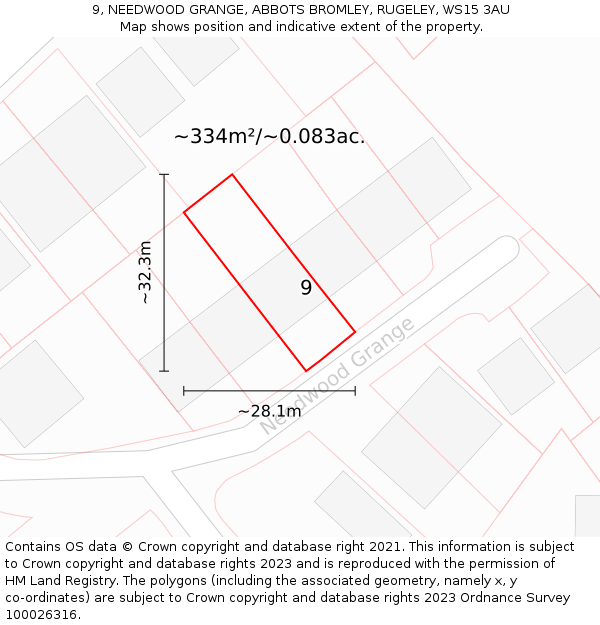 9, NEEDWOOD GRANGE, ABBOTS BROMLEY, RUGELEY, WS15 3AU: Plot and title map