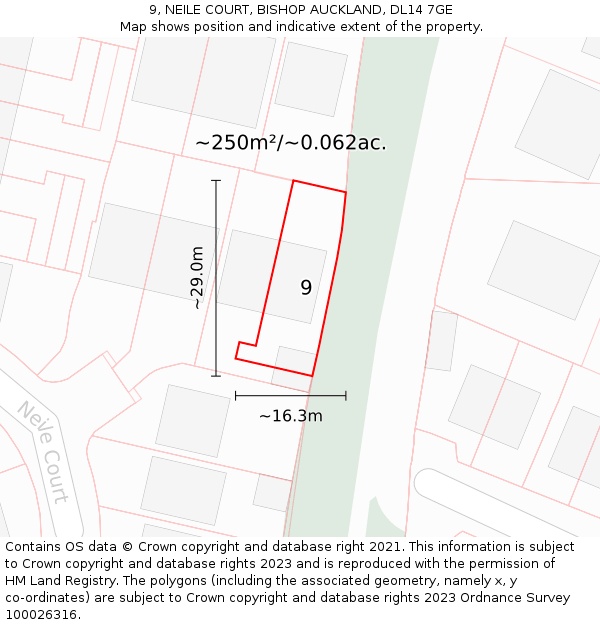 9, NEILE COURT, BISHOP AUCKLAND, DL14 7GE: Plot and title map