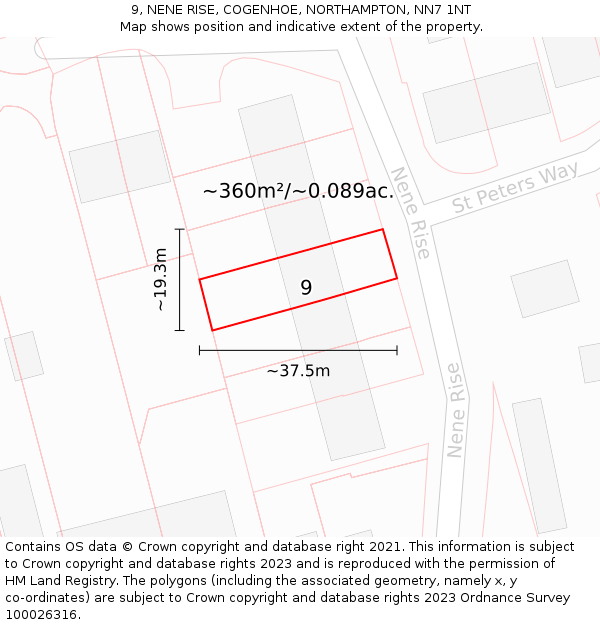 9, NENE RISE, COGENHOE, NORTHAMPTON, NN7 1NT: Plot and title map