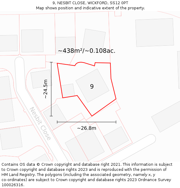 9, NESBIT CLOSE, WICKFORD, SS12 0PT: Plot and title map
