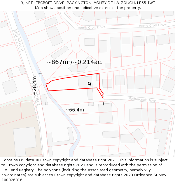 9, NETHERCROFT DRIVE, PACKINGTON, ASHBY-DE-LA-ZOUCH, LE65 1WT: Plot and title map
