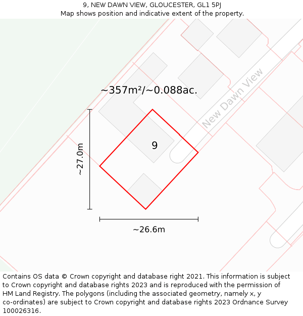 9, NEW DAWN VIEW, GLOUCESTER, GL1 5PJ: Plot and title map