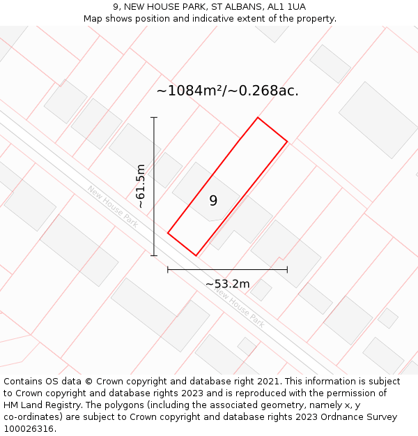 9, NEW HOUSE PARK, ST ALBANS, AL1 1UA: Plot and title map