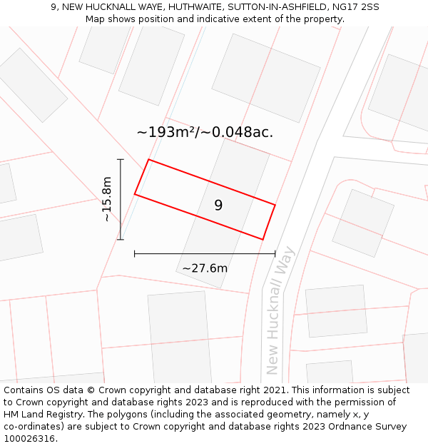 9, NEW HUCKNALL WAYE, HUTHWAITE, SUTTON-IN-ASHFIELD, NG17 2SS: Plot and title map