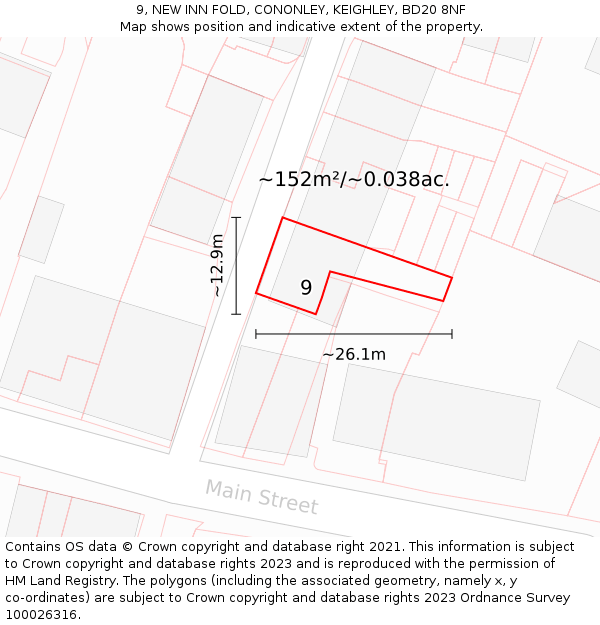 9, NEW INN FOLD, CONONLEY, KEIGHLEY, BD20 8NF: Plot and title map
