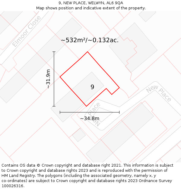 9, NEW PLACE, WELWYN, AL6 9QA: Plot and title map