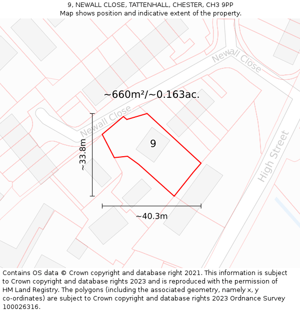 9, NEWALL CLOSE, TATTENHALL, CHESTER, CH3 9PP: Plot and title map