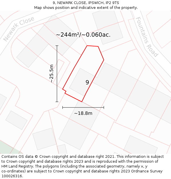 9, NEWARK CLOSE, IPSWICH, IP2 9TS: Plot and title map