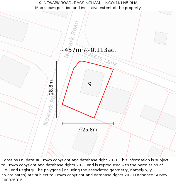9, NEWARK ROAD, BASSINGHAM, LINCOLN, LN5 9HA: Plot and title map