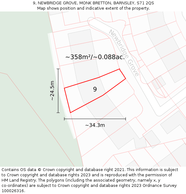 9, NEWBRIDGE GROVE, MONK BRETTON, BARNSLEY, S71 2QS: Plot and title map