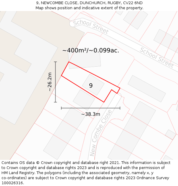 9, NEWCOMBE CLOSE, DUNCHURCH, RUGBY, CV22 6ND: Plot and title map