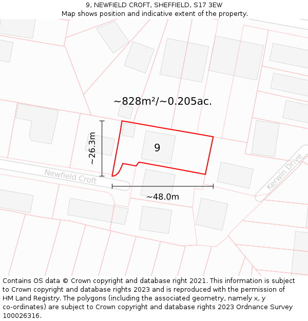 9, NEWFIELD CROFT, SHEFFIELD, S17 3EW: Plot and title map