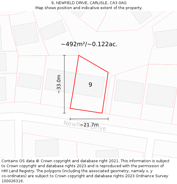 9, NEWFIELD DRIVE, CARLISLE, CA3 0AG: Plot and title map