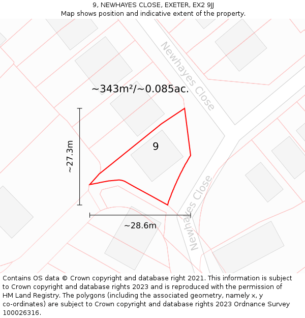 9, NEWHAYES CLOSE, EXETER, EX2 9JJ: Plot and title map