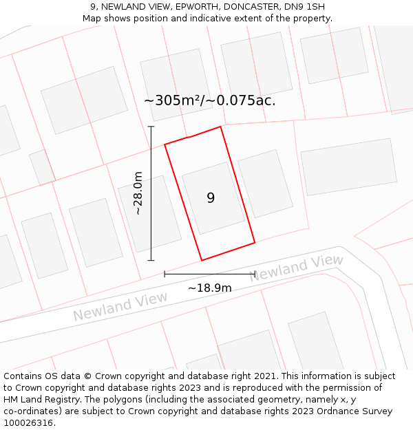 9, NEWLAND VIEW, EPWORTH, DONCASTER, DN9 1SH: Plot and title map