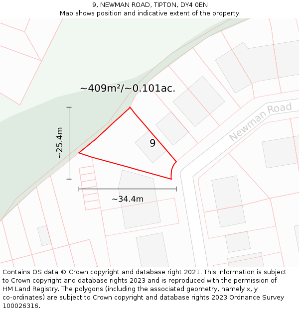 9, NEWMAN ROAD, TIPTON, DY4 0EN: Plot and title map