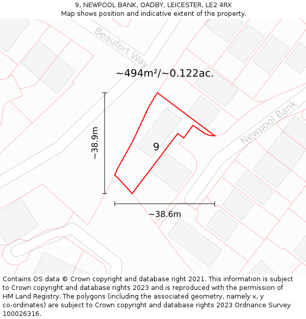 9, NEWPOOL BANK, OADBY, LEICESTER, LE2 4RX: Plot and title map
