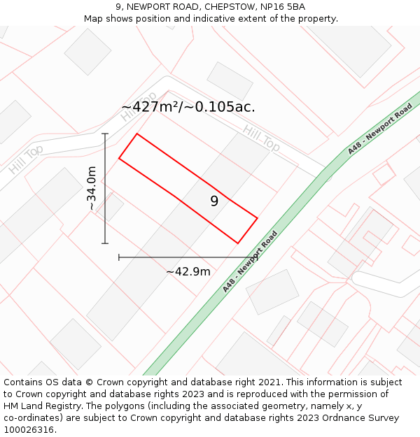 9, NEWPORT ROAD, CHEPSTOW, NP16 5BA: Plot and title map