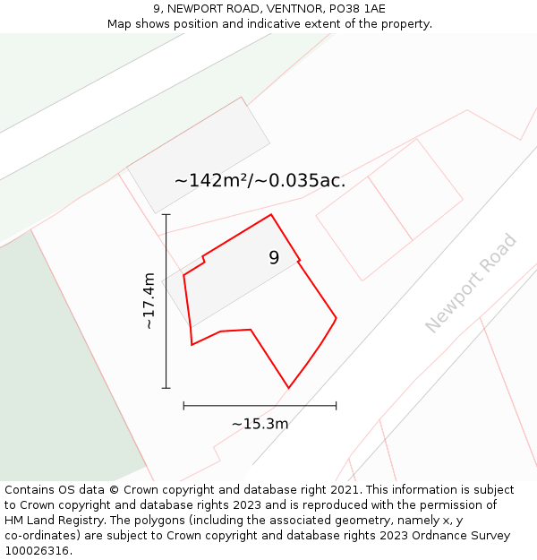 9, NEWPORT ROAD, VENTNOR, PO38 1AE: Plot and title map