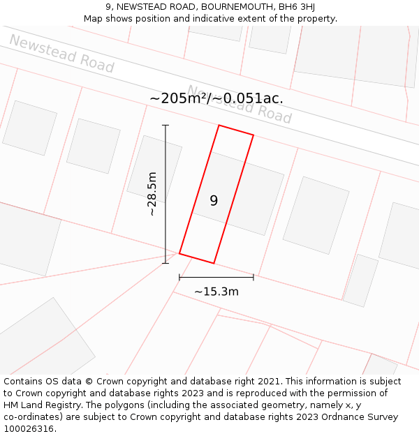 9, NEWSTEAD ROAD, BOURNEMOUTH, BH6 3HJ: Plot and title map