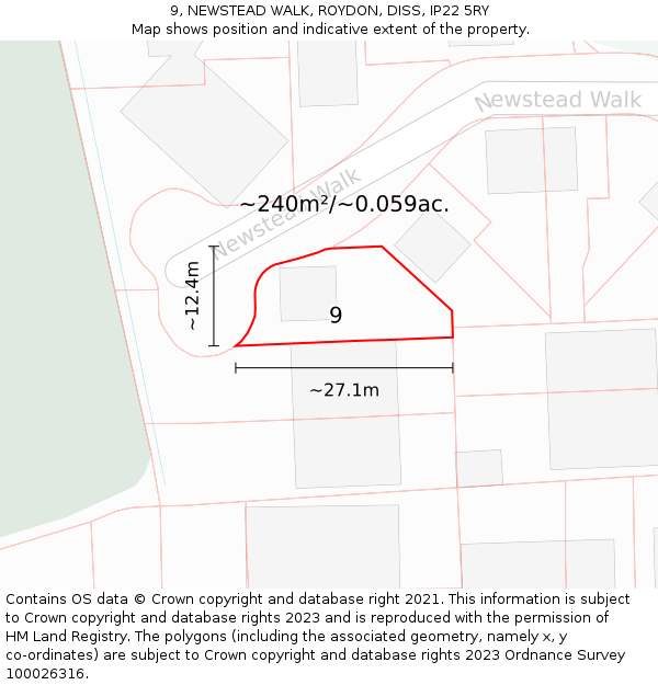 9, NEWSTEAD WALK, ROYDON, DISS, IP22 5RY: Plot and title map