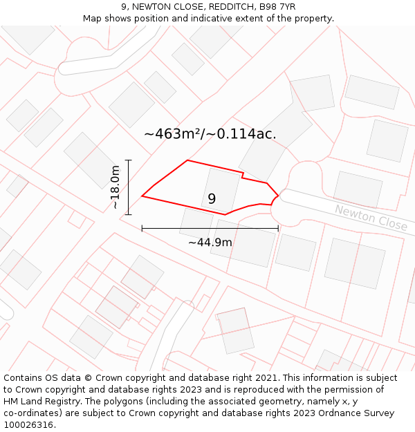 9, NEWTON CLOSE, REDDITCH, B98 7YR: Plot and title map