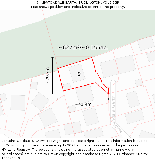 9, NEWTONDALE GARTH, BRIDLINGTON, YO16 6GP: Plot and title map
