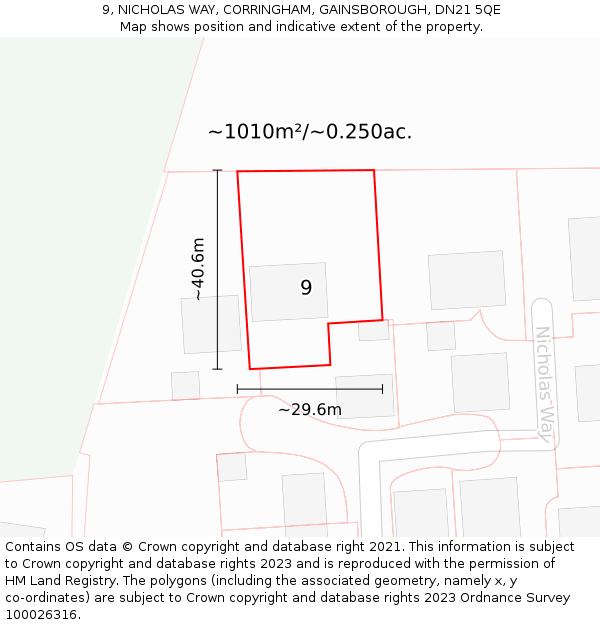 9, NICHOLAS WAY, CORRINGHAM, GAINSBOROUGH, DN21 5QE: Plot and title map