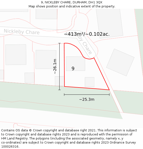 9, NICKLEBY CHARE, DURHAM, DH1 3QX: Plot and title map