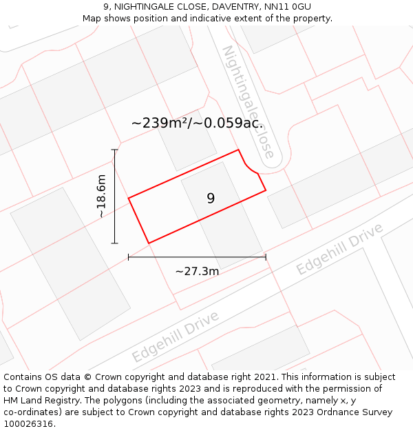 9, NIGHTINGALE CLOSE, DAVENTRY, NN11 0GU: Plot and title map