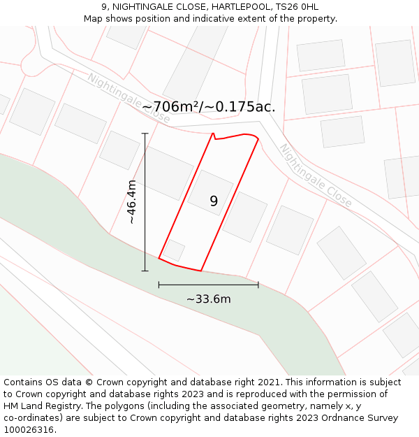 9, NIGHTINGALE CLOSE, HARTLEPOOL, TS26 0HL: Plot and title map