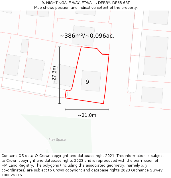 9, NIGHTINGALE WAY, ETWALL, DERBY, DE65 6RT: Plot and title map