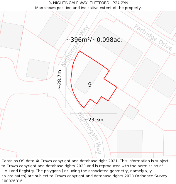 9, NIGHTINGALE WAY, THETFORD, IP24 2YN: Plot and title map