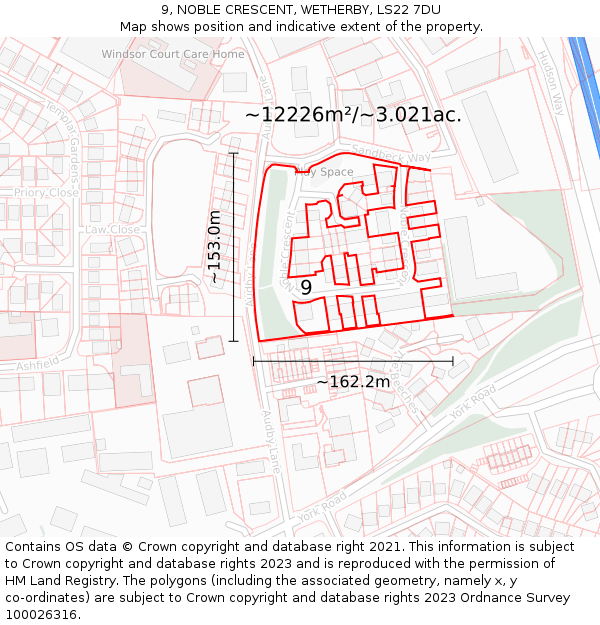 9, NOBLE CRESCENT, WETHERBY, LS22 7DU: Plot and title map
