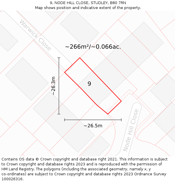 9, NODE HILL CLOSE, STUDLEY, B80 7RN: Plot and title map