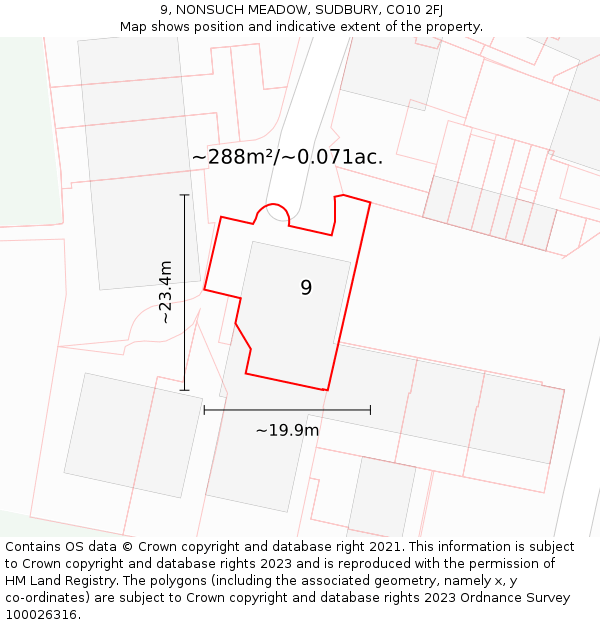 9, NONSUCH MEADOW, SUDBURY, CO10 2FJ: Plot and title map