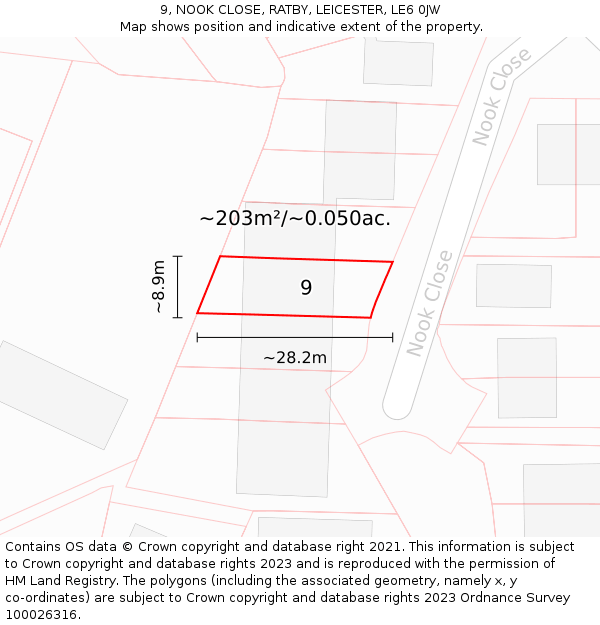 9, NOOK CLOSE, RATBY, LEICESTER, LE6 0JW: Plot and title map