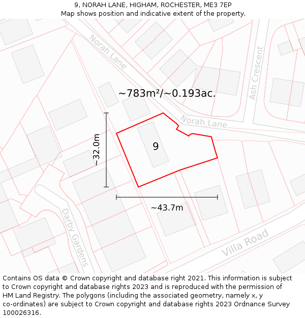9, NORAH LANE, HIGHAM, ROCHESTER, ME3 7EP: Plot and title map