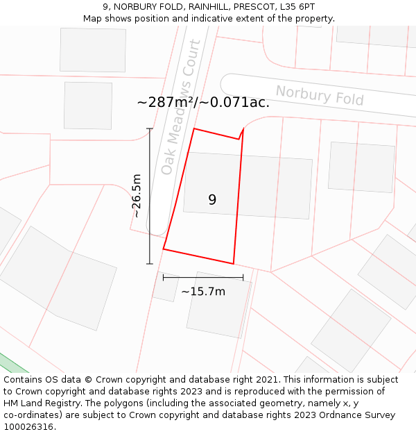 9, NORBURY FOLD, RAINHILL, PRESCOT, L35 6PT: Plot and title map