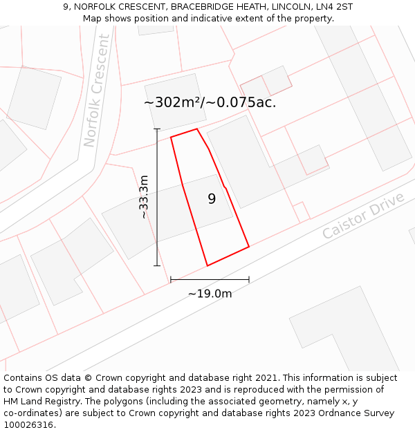 9, NORFOLK CRESCENT, BRACEBRIDGE HEATH, LINCOLN, LN4 2ST: Plot and title map