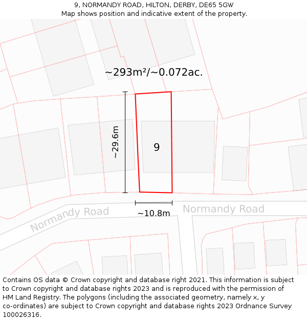 9, NORMANDY ROAD, HILTON, DERBY, DE65 5GW: Plot and title map
