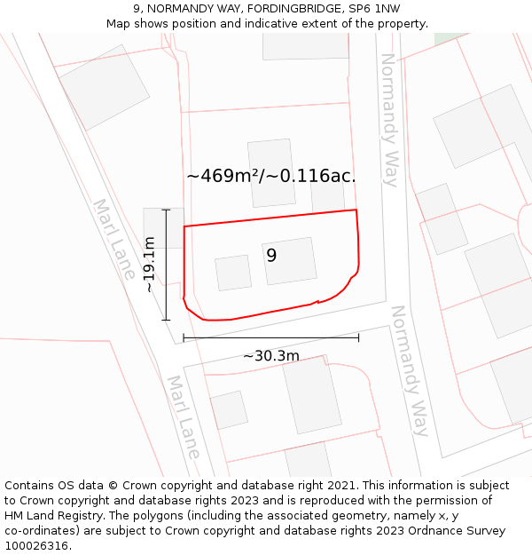 9, NORMANDY WAY, FORDINGBRIDGE, SP6 1NW: Plot and title map