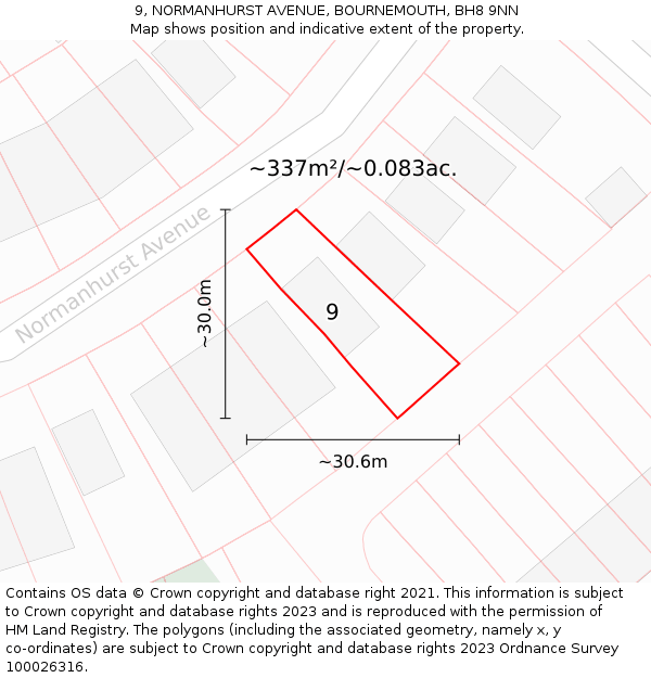 9, NORMANHURST AVENUE, BOURNEMOUTH, BH8 9NN: Plot and title map
